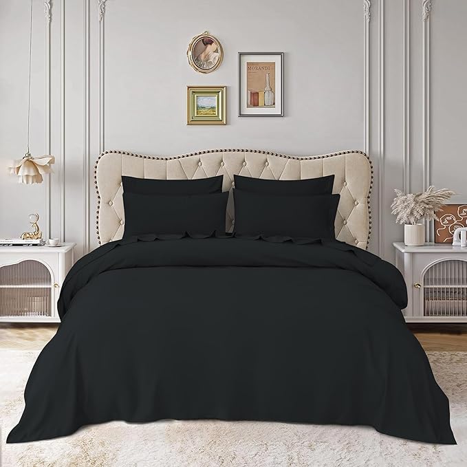 Mocassi Luxury California King 4-Piece Sheet Set - 1800 Premium Hotel Quality - Easy-Fit, Wrinkle, Fade Resistant Bed Sheets and Pillowcases - All Around Elastic Fitted Sheet, Deep Pocket, Black