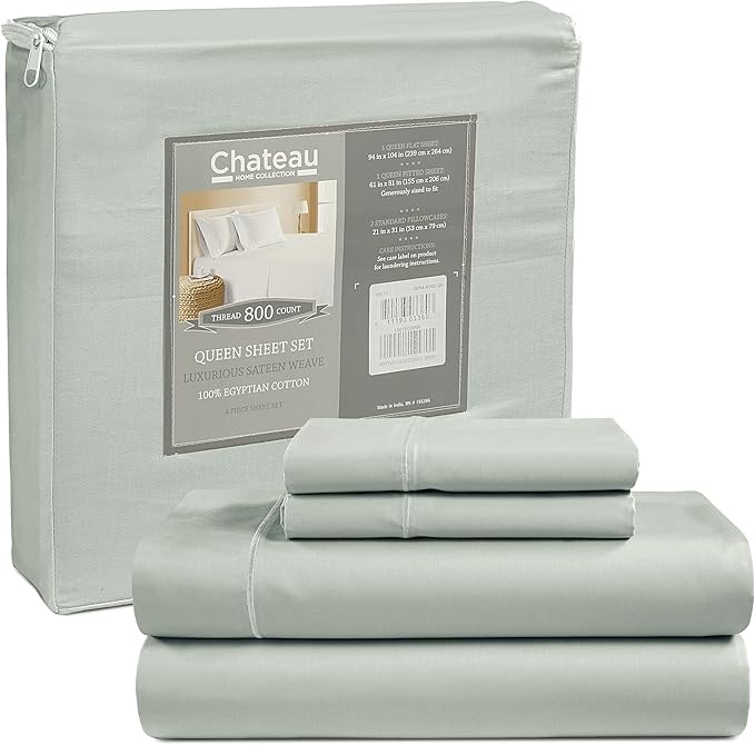100% Egyptian Cotton Sheets California King Size, 800TC Breathable Bed Sheet Set, 15" Deep Pocket California King Sheets Cotton, Sateen Weave Luxury Hotel Collection No Pill & Shrink - Mineral