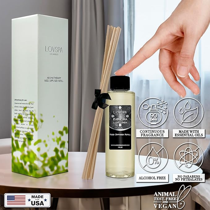 Euphoria Luxe Linen Diffuser Oil - Luxury Essential Oils for Diffuser Refill & Air Freshener Room Spray - Long-Lasting & Natural Home Fragrance, Scented Oil for Diffusers, USA Made, 4oz
