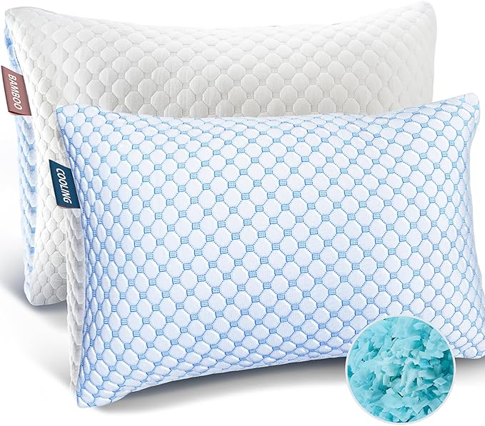 Nestl Cooling Pillow, Shredded Memory Foam Pillows King Size Set of 2, Gel Infused Cool Pillow, Adjustable King Size Pillow for Sleeping, Breathable King Pillow, Washable Removable Bed Pillow Cover