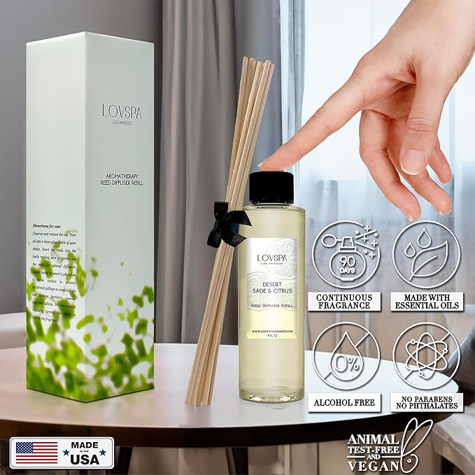 Sage & Citrus Diffuser Oil - Luxury Essential Oils for Diffuser Refill & Air Freshener Room Spray - Long-Lasting & Natural Home Fragrance, Scented Oil for Diffusers, USA Made, 4oz