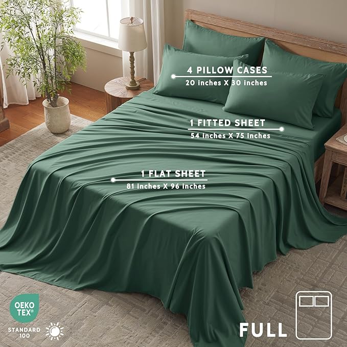 Full Size Bed Sheets - 6 Piece Soft Microfiber and Wrinkle Free Sheets - Easy Care, Extra Soft, Cooling Sheets - 1 Deep Pocket Fitted Sheet 1 Flat Sheet and 4 Pillowcases (Full Emerald Green)