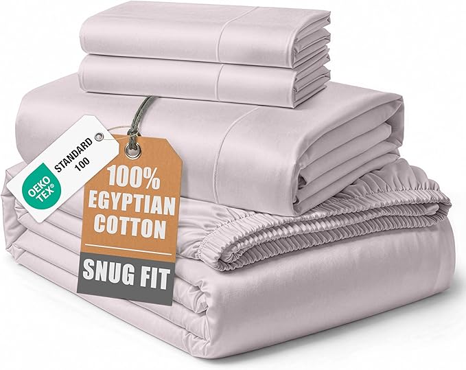LANE LINEN 100% Egyptian Cotton Bed Sheets King Size, Mercerized Cotton Bedding Sheets, Luxury Hotel Thick Deep Pocket King Sheet Set, French Seams Elegant - Gray Lilac