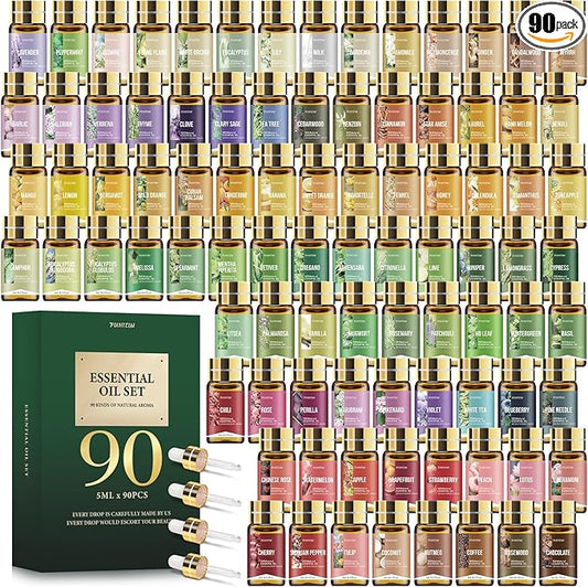 90 Pcs Essential Oil Set - Essential Oils Gift Set Perfect for Diffuser, Massage,Soap, Candle Bath Bombs Making, 90 * 5 ML