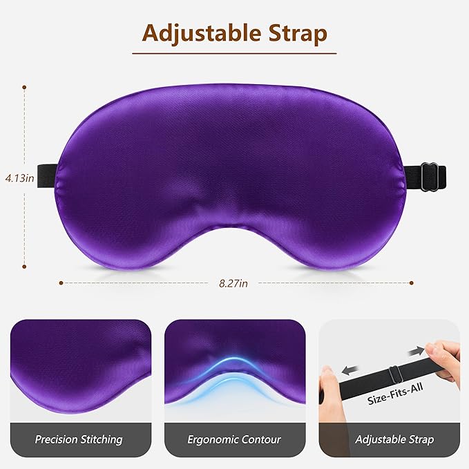 Sleep Mask Silk Eye Mask for Men Sleeping Mask, Adjustable Elastic Strap for Night Shading Sleep Mask, Soft and Comfortable for Both Men and Women (Purple, 2 Packs)