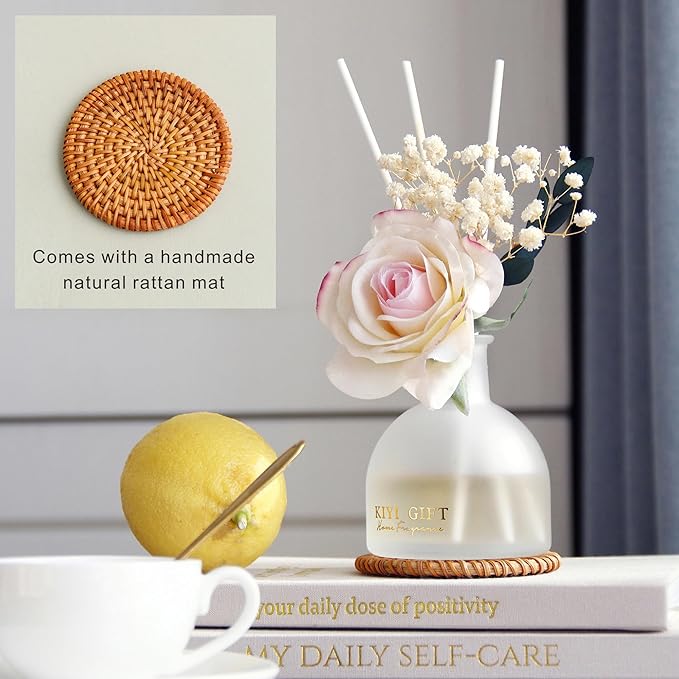 Reed Diffuser Set,4.06 oz Scented Diffuser with 6 Sticks,Home Fragrance,Reed Diffuser for Bathroom Shelf Decor (Crisp Linen)