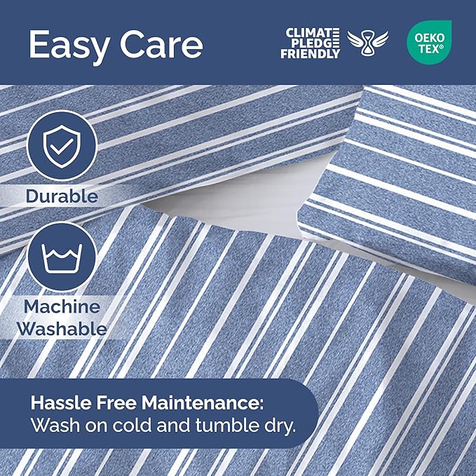 Duvet Cover King Size Set - Extra Soft King Duvet Cover 104" x 90" with 2 Pillow Shams - Hotel Luxury, Easy Care & Fade Free with Zipper Closures & Ties - All Season, Comfy & Breathable (Blue Stripes)