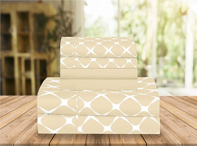 Elegant Comfort Luxury Soft Bed Sheets Bloomingdale Pattern - 1500 Premium Hotel Quality Microfiber Softness Wrinkle and Fade Resistant (6-Piece) Bedding Set, Queen, Linen Cream