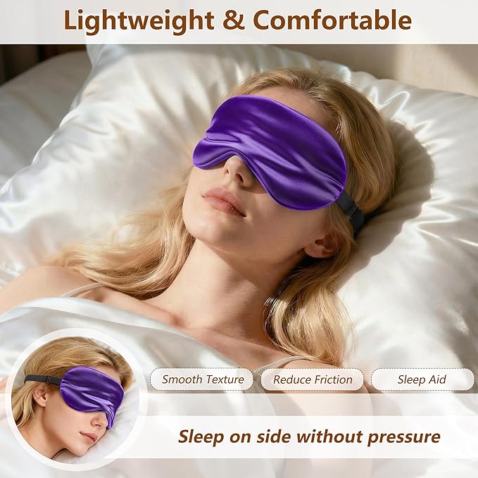 Sleep Mask Silk Eye Mask for Men Sleeping Mask, Adjustable Elastic Strap for Night Shading Sleep Mask, Soft and Comfortable for Both Men and Women (Purple, 2 Packs)
