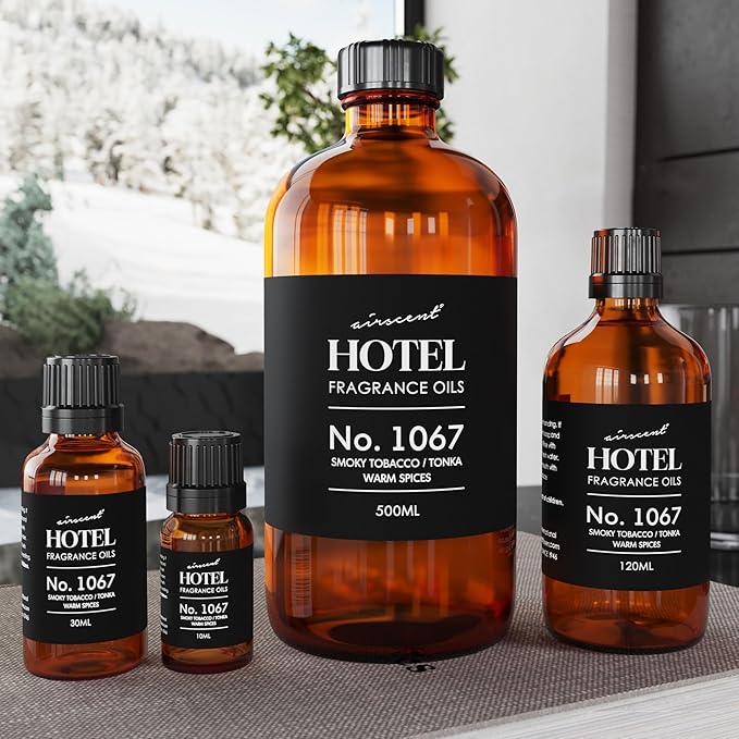 AirScent Hotel Diffuser Oil No. 1067 - Smoky Tobacco, Tonka, Warm Spices - Premium Fragrance Oil for Ultrasonic and Waterless Diffusers and Crafting - 30 mL, 1 fl oz Glass Dropper Bottle