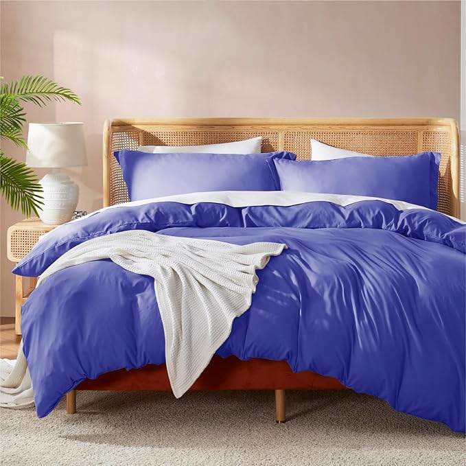 Nestl Twin Duvet Cover Set with Comforter Insert - Royal Blue 3 Piece 68x90 Duvet Cover & 1 Pillow Sham with White Quilted Down Alternative Comforter, Ultra Soft, All Season