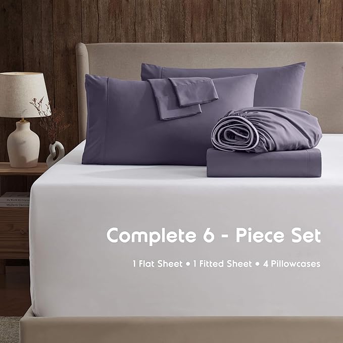 Nestl Extra Deep Queen Sheet Set - 6 Piece Breathable & Cooling Sheets - Hotel Luxury Bedding Set w/18-24 Inch Deep Pockets - Easy & Secure Fit - Super Soft, Wrinkle Free & Comfy - Purple
