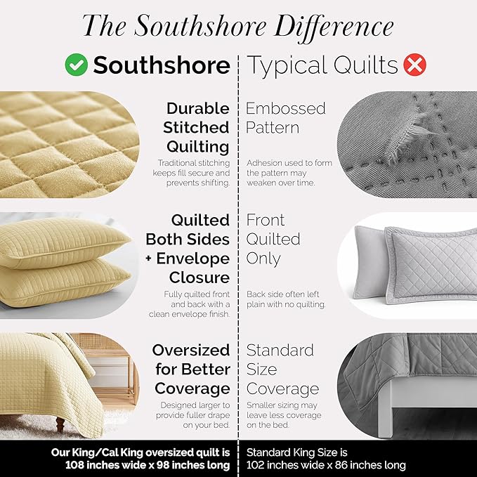 Southshore Fine Living, Inc. King Quilt Bedding Set, Soft, Lightweight Quilt, King Size Coverlet Sets with Shams, Pet Hair Resistant Bedding, Quilted Comforter with 2 Pillow Shams, Gold Quilts