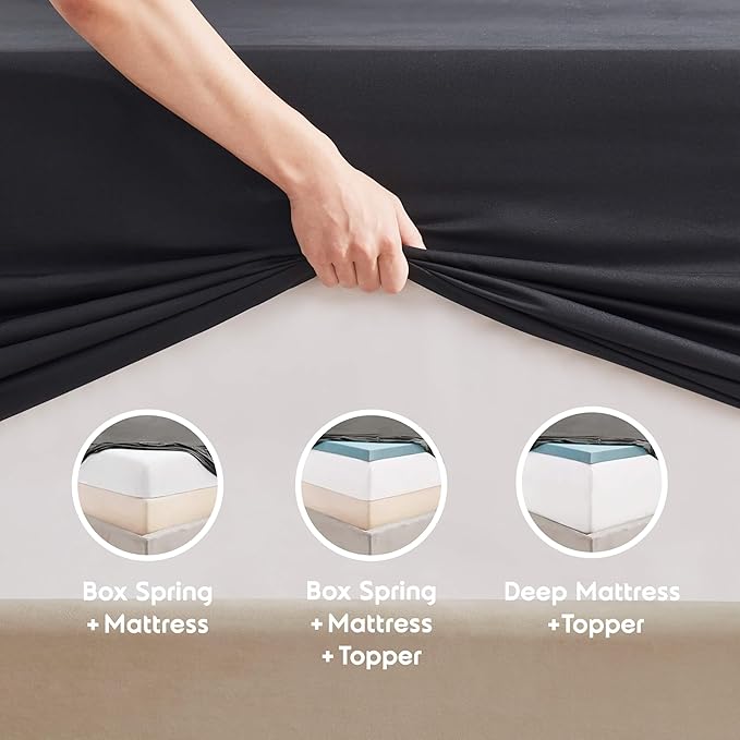 Nestl Extra Deep Twin XL Sheet Set - 4 Piece Breathable & Cooling Sheets - Hotel Luxury Bedding Set w/18-24 Inch Deep Pockets - Easy & Secure Fit - Super Soft, Wrinkle Free & Comfy - Black