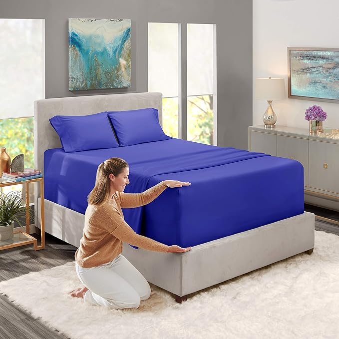 Nestl Twin XL Size Sheet Set, 4 Piece Extra Deep Pocket (18-24 inches), Microfiber, Hotel Luxury, Soft, Breathable, Wrinkle-Free, Easy to Care, Royal Blue
