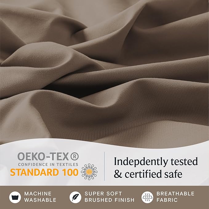 LuxClub 4 PC Full Sheet Set, Breathable Luxury Bed Sheets, Deep Pockets 18" Wrinkle Free Cooling Bed Sheets Machine Washable Hotel Bedding Silky Soft - Dark Khaki Full