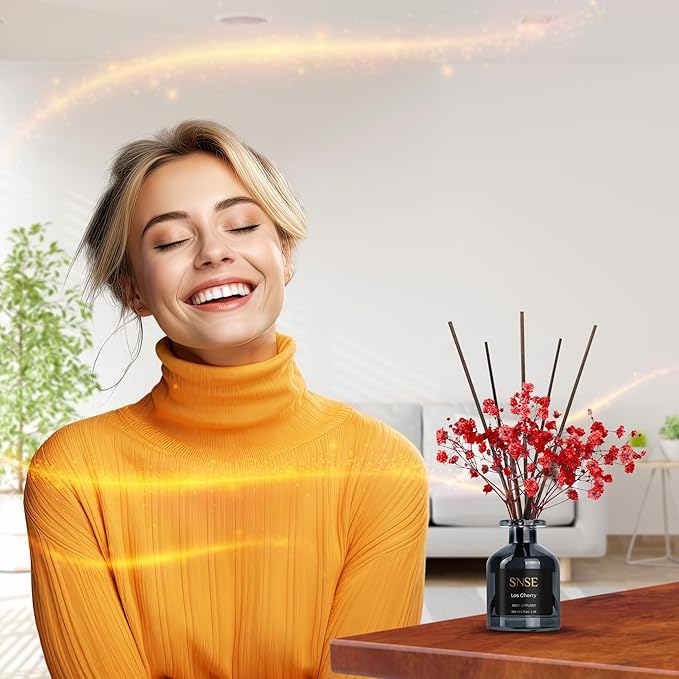 SNSE Los Cherry with Flowers Perfumed Reed Diffuser Set | 3.38 oz Scent Fragrance Oil Diffuser for Bedroom, Bathroom, Home Décor and Gift, Decorative Air Fresheners with Sticks