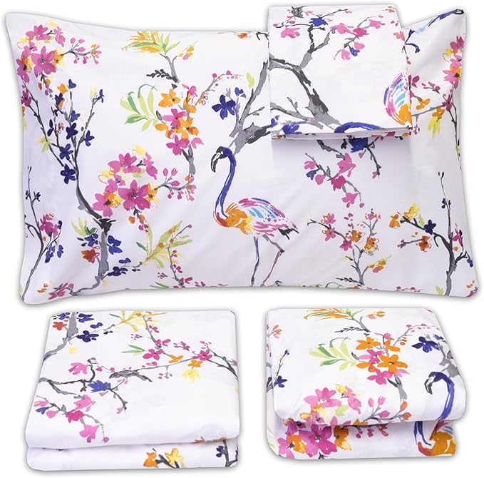 1500 Supreme Collection Extra Soft Botanical Bright Whimsical Watercolor Pattern Sheet Set - Luxury Bed Sheets Set with Deep Pocket Wrinkle Free Bedding, Printed Patter