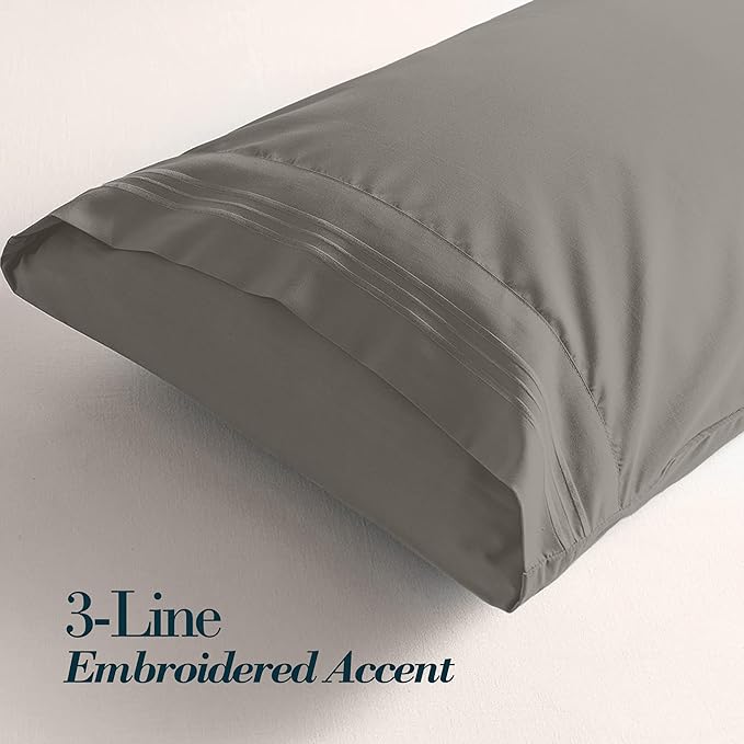 Mocassi 2-Piece Premium Standard/Queen Pillowcase Set 1800 Series Hotel Quality Microfiber - Soft and Breathable with 3-Line Embroidery Wrinkle and Stain Resistant, Easy Care, 20" x 30", Gray