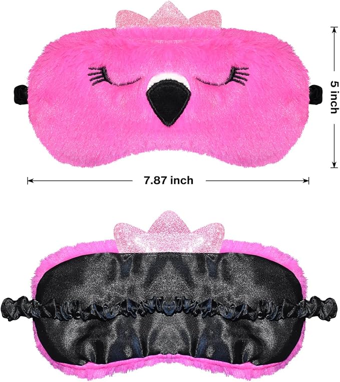 Funny Flamingo Sleeping Mask Eye Mask Cute Animal Sleep Mask Soft Plush Blindfold Travel Eye Cover Eyeshade for Kids Adults Girls Boys Women Men (Flamingo, Hot Pink)