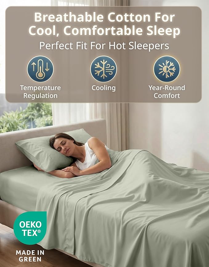 LANE LINEN Twin Sheets Set - 600 Thread Count Sateen Weave for Silky Feel On Skin - Extra Soft, 100% Cotton Sheets Set for Comfort - 15'' Deep Pocket for Snug Fit to Your Mattress - Mineral