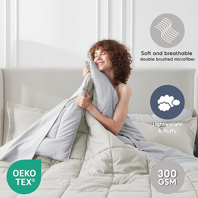 Nestl 9 Piece California King Comforter Set – Off White Reversible Bed in a Bag – Complete Cal King Size Bedding Set with Sheets, Set of 2 Down Alternative Pillows, Pillowcases and Shams