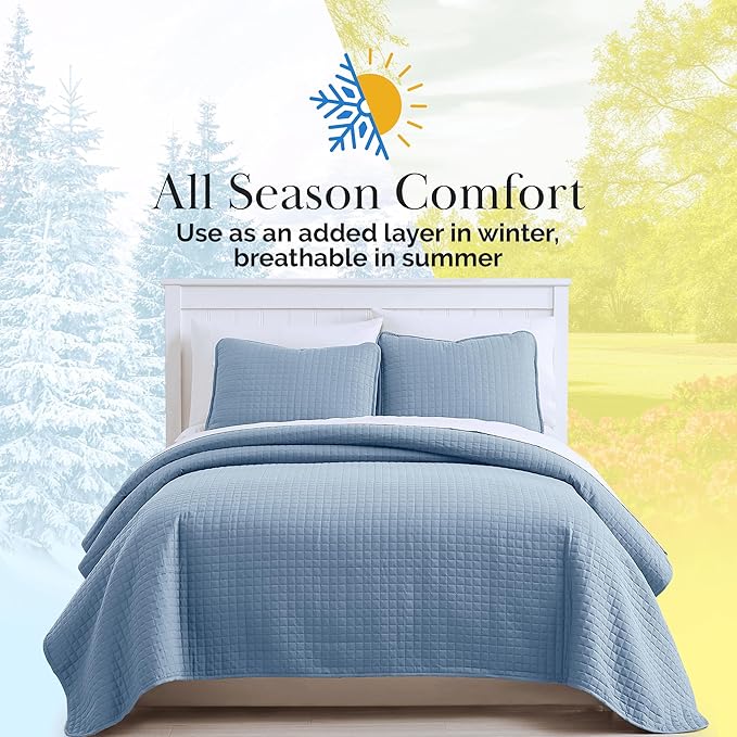 Southshore Fine Living, Inc. Summer Quilt King Size Bedding Set with 2 Pillow Shams, Lightweight Bedspreads King Size, Blue Coverlet Quilted Bedspread, Pet Hair Resistant Bedding, Coronet Blue Quilt