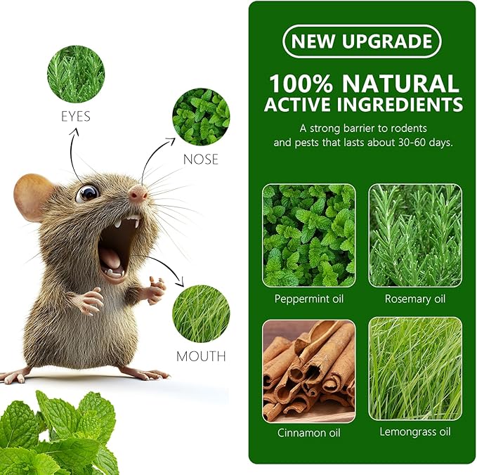 Mouse Rodent Repellent, 48 Pack Peppermint Lemon Oil Mice Repellent for Squirrel Rats Spider Pests, Natural Deterrent for Kitchen, Warehouse, Car, Indoor, Outdoor, Safe for Pets Family