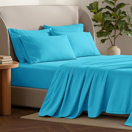 Bare Home Hotel Luxury Twin XL Sheet Set, Extra Soft - 4 Piece Set - Deep Pockets - Easy Fit - Cooling & Breathable - Wrinkle, Fade, Stain Resistant - Includes 2 Pillowcases (Twin XL, Aqua)