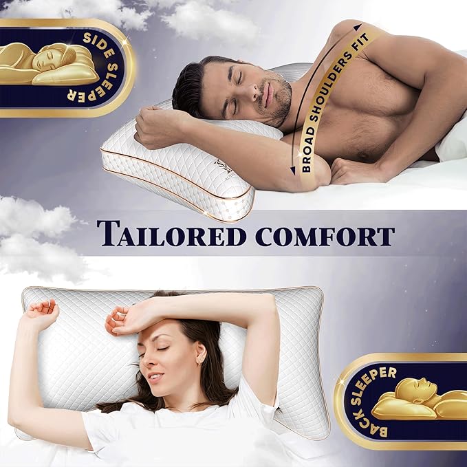 Royal Therapy King 4-Pack Memory Foam Pillow, Adjustable Shredded Odor-Free Cut-Out Bed Pillow for Neck & Shoulder Pain Relief, Breathable Support for Back, Stomach, Side Sleepers, BioForm