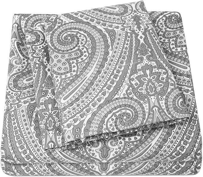1500 Supreme Collection King Sheet Sets Paisley Gray - Luxury Hotel Bed Sheets and Pillowcase Set for King Mattress - Extra Soft, Elastic Corner Straps, Deep Pocket Sheets, King, Paisley Gray