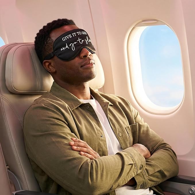 Sleep Mask Set of 2, “Give It to God and Go to Sleep” Comforting Embroidered Eye Mask, Adjustable Soft Sleeping Mask for Men Women, Blindfold to Let Go of Worries and Sleep Peacefully (Black&Pink)