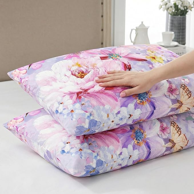 YIYEA King Size Pillow Cases Set of 2, Ultra Soft Double Brushed Microfiber Pillowcases King, Floral Bed Pillow Covers, Fade Resistant, Easy Slip-On (20"x36")