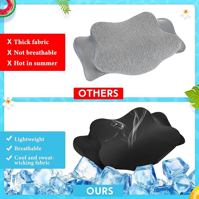 Hahafelt 2 Pcs Cooling Cervical Pillowcase with Zipper (Only Pillowcase) Ergonomic Cervical Neck Pillow Cover Breathable Cool Pillow Case for Side Back Stomach Sleepers(Black,Standard Size)