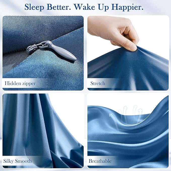 Avolare Cooling Pillow Cases, Softer Than Silk Pillow Cases, Silky Pillowcases Queen Set of 2 with Zipper, Gentle on Hair and Skin, Arc-Chill Cooling Pillowcases for Hot Sleepers, 20"x30", Blue