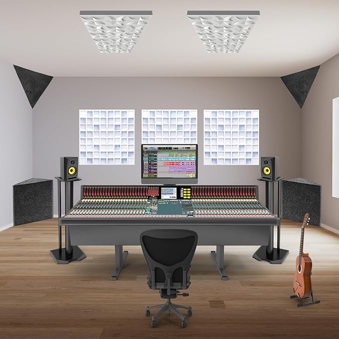 Foroomaco 4pcs EVA Acoustic Diffusers 12"x12"x2" (Total 24"x24"x2"), Waffle Style Sound Diffuser Panels for Home Studio and Wall Art, QRD Room Acoustic Treatment (White)