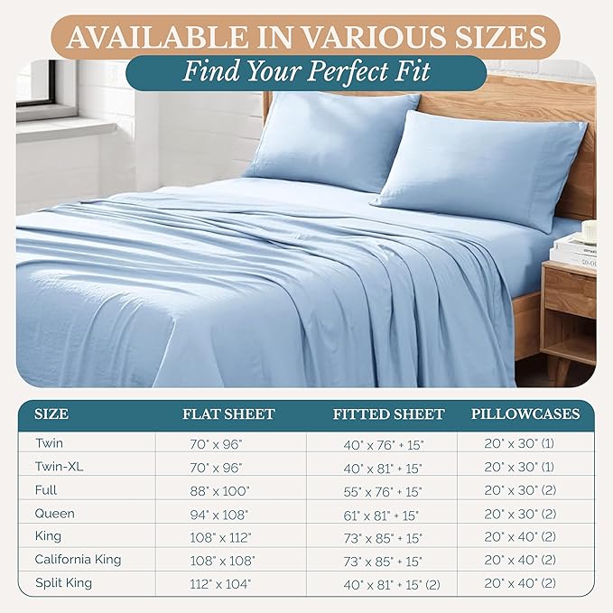 Casa Platino California King Size Sheet Set, Cozy California King Sheet Sets, Soft California King Sheet, Breathable California King Bed Sheet, Microfiber California King Size Sheets Set - French Blue