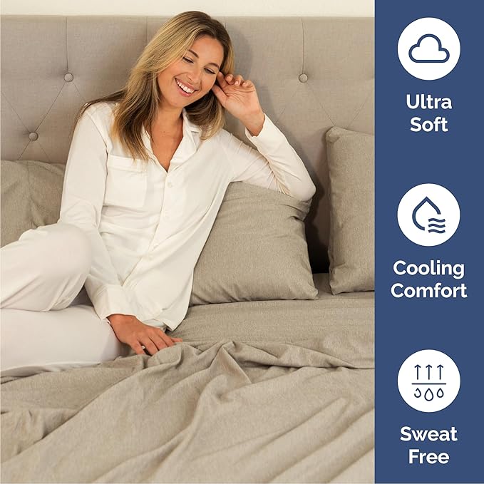 Cal King 6 Piece Sheet Set - Comfy, Breathable & Cooling - Soft Hotel Luxury Bedding for Women, Men, Kids, Teens & Children - 1 Flat & 1 Fitted Sheet & 4 Pillowcases w/ Deep Pockets - Heathered Beige