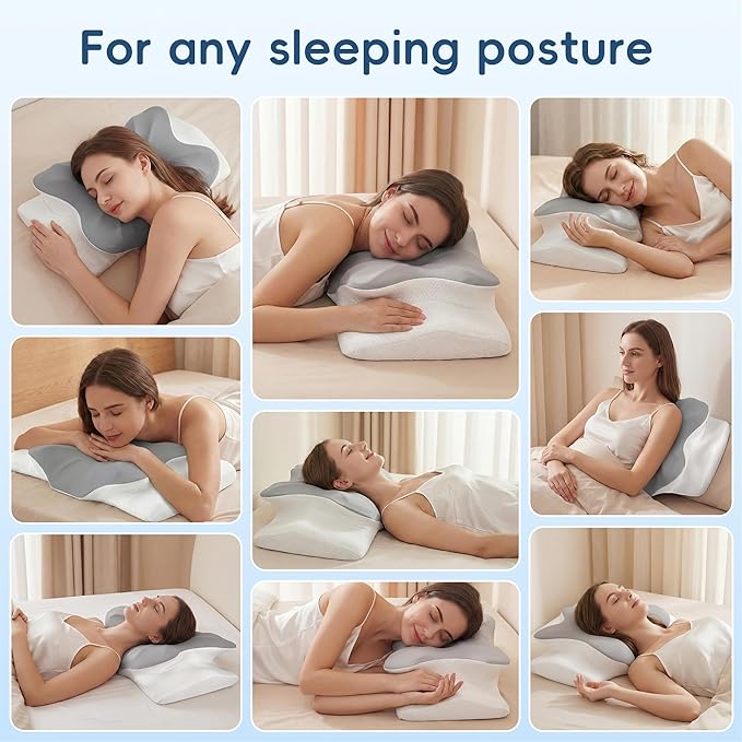 Cervical Pillow for Neck and Shoulder Support, Contour Memory Foam Pillow for Pain Relief, 2 Heights Cooling Ergonomic Orthopedic Pillow for Side Back Stomach Sleepers