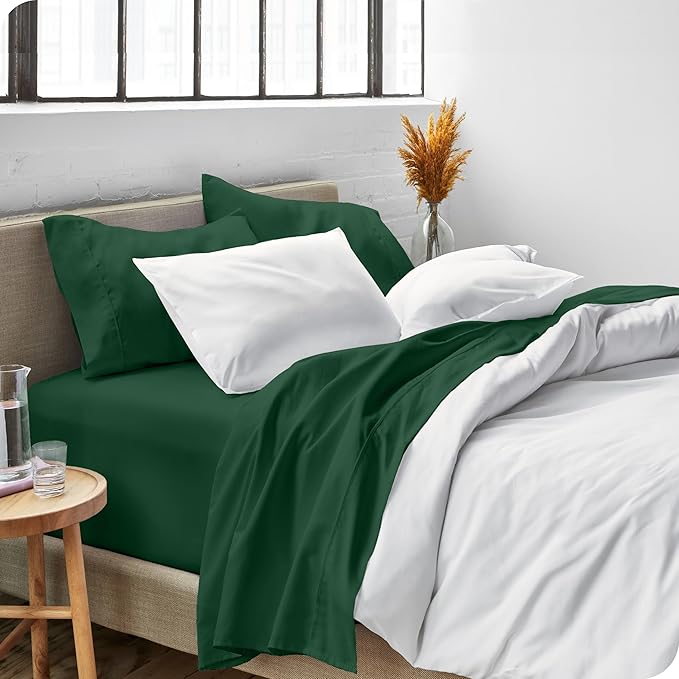 Bare Home Queen Sheet Set - 1800 Ultra-Soft Microfiber Queen Bed Sheets - Double Brushed - Deep Pockets - Easy Fit - 4 Piece Set - Bedding Sheets & Pillowcases (Queen, Forest Green)