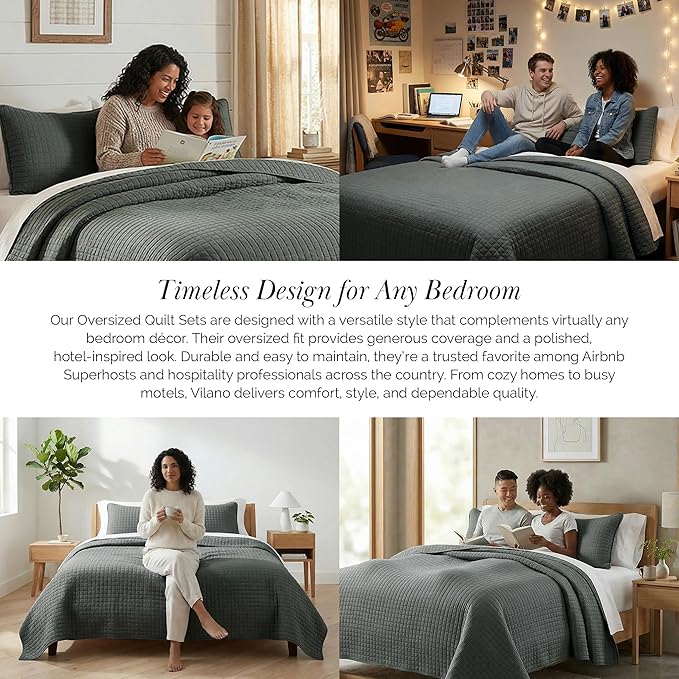 Southshore Fine Living, Inc. Summer Bedspreads Queen Size Set, Full/Queen Quilt Bedspread with 2 Matching Pillow Shams, Soft Microfiber Comforter Set, Lightweight Quilts Coverlet, Slate Grey Quilts