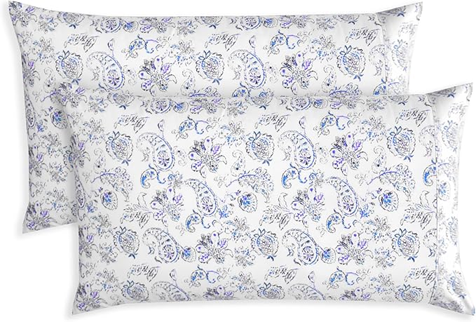 Elegant Comfort Ultra Soft Set of 2 Floral Print Pillowcases - 1500 Premium Hotel Quality Microfiber, Soft and Smooth Envelope Closure 2-Piece Pillow Covers - King, Paisley Indigo