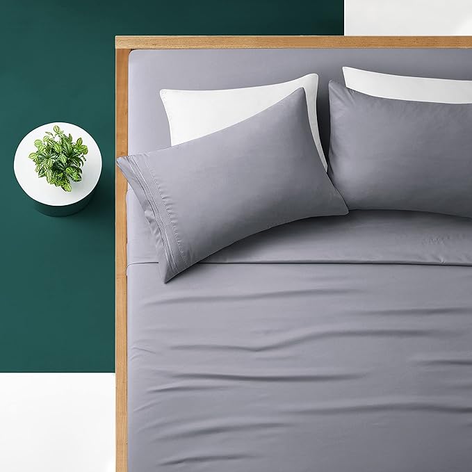 Manyshofu Extra Deep Pocket King Size Sheets - Hotel Luxury 1800 Thread Count Sheets & Pillowcases - Microfiber Bedding Set up to 24" Mattress - Grey Bed Sheets 18-24 Inch Deep Pockets - 4 Piece
