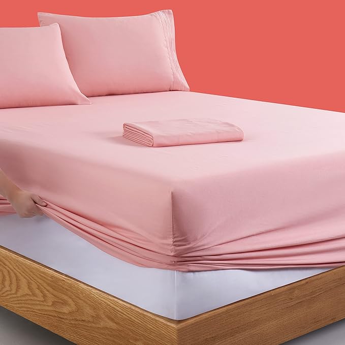 Manyshofu Extra Deep Pocket King Size Sheets - Hotel Luxury 1800 Thread Count Sheets & Pillowcases - Microfiber Bedding Set up to 24" Mattress - Blush Pink Bed Sheets 18-24 Inch Deep Pockets - 4 Piece