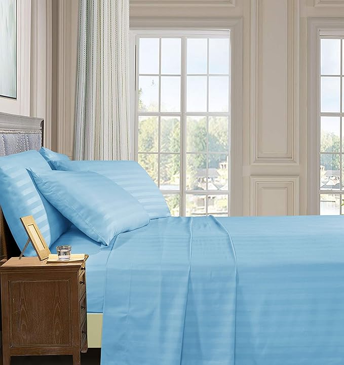 Elegant Comfort Softest and Coziest 4-Piece Sheet Set - 1500 Thread Count Egyptian Quality Luxurious Wrinkle Resistant 6-Piece Damask Stripe Bed Sheet Set, Twin XL, Aqua Blue (Pack of 2)