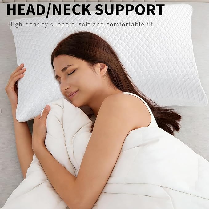 Cooling Pillow for Sleeping Twin Size Set of 2, Shredded Memory Foam Pillows Adjustable Firm Bed Pillow with Zipper, Cool Pillow for Hot, Side, Back and Stomach Sleepers
