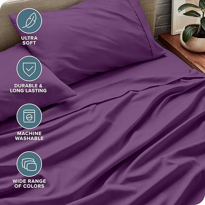 Bare Home King Sheet Set - 1800 Ultra-Soft Microfiber King Bed Sheets - Double Brushed - Deep Pockets - Easy Fit - 4 Piece Set - Bedding Sheets & Pillowcases (King, Plum)