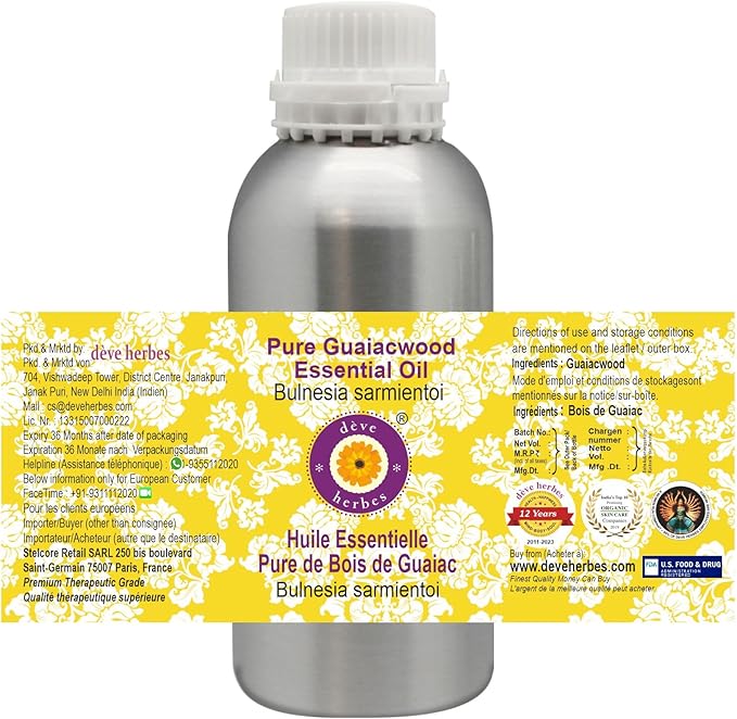 Deve Herbes Pure Guaiacwood Essential Oil (Bulnesia sarmientoi) Steam Distilled 1250ml (42 oz)