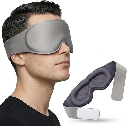 3D Sleep Mask for Men Women, 100% Blackout Contoured Eye Mask, Soft Memory Foam Blindfold with Adjustable Hook and Loop Strap, Pressure-Free Eye Cover for Side Sleeper, Travel & Yoga (Gray)