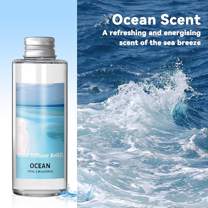 SCENTORINI Reed Diffuser Oil Refill, Ocean Diffuser Oil 6.76 Fl Oz, Natural Scented Essential Oil Refill Long Lasting Home Fragrance for Bathroom Room Spa Aromatherapy Hotel Decor